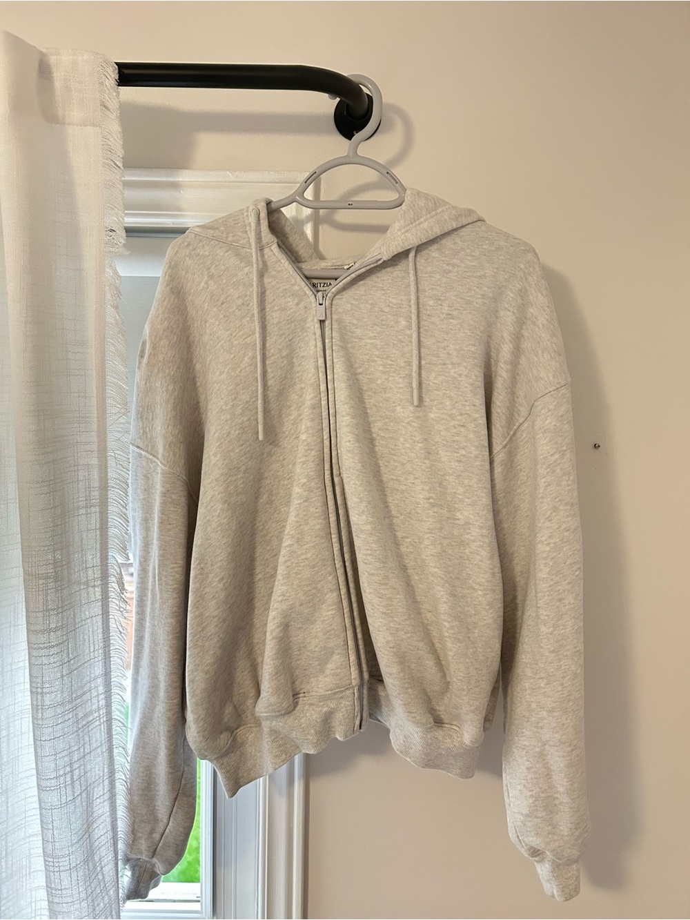 Aritzia Light Gray Zip-Up Hooded Sweater - Picture 1 of 3